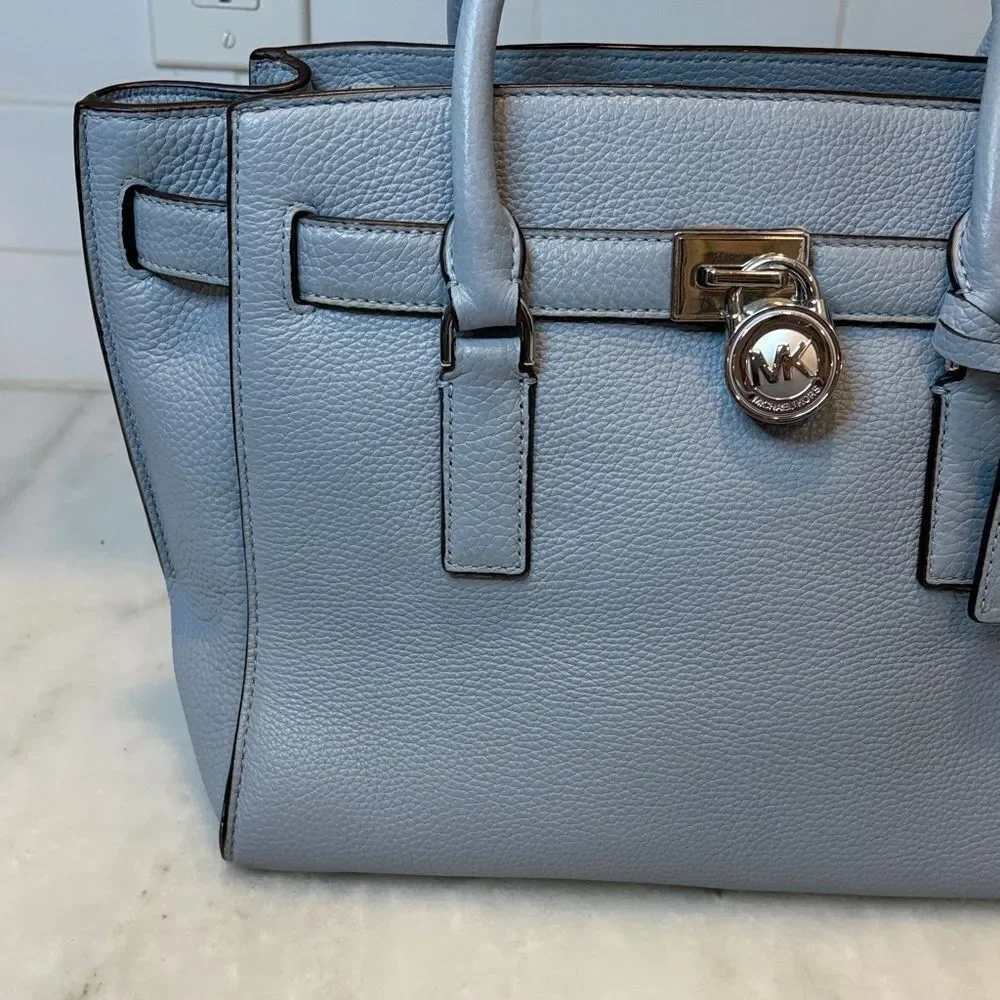 Michael Kors Bag Purse Handbag Leather Hamilton Blue Pebbled Convertible Satchel